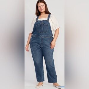 Old Navy Women's Slouchy Straight Ankle Jean Overalls, Dark Wash, Size 16